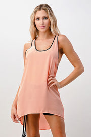 Vegan Leather Binding Cami Tank Top