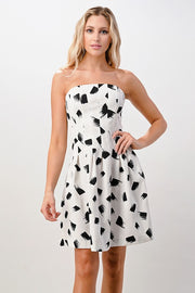 Paint Brush Printed Tube Tucked Mini Dress