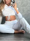 White Cropped Hoodie & Jogger Lounge Set