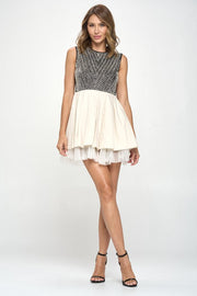 Beading detail two tone mini dress