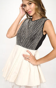 Beading detail two tone mini dress