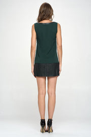 Vegan leather contrast laser cut tunic mini dress