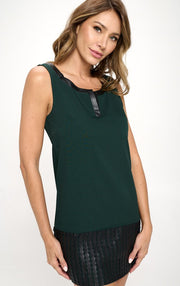 Vegan leather contrast laser cut tunic mini dress