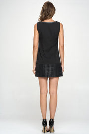 Vegan leather contrast laser cut tunic mini dress