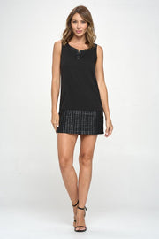 Vegan leather contrast laser cut tunic mini dress