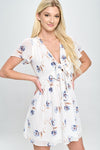 V neck flutter sleeve floral chiffon A line dress