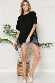 Mesh Ruffle Side Contrast Tunic