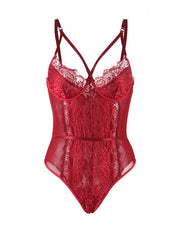 Crotch Polka dot mesh Deep V Fashion Bodysuit