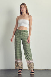 Elastic waist palazzo pants in ethnic print