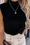 Plain Mock Neck Sleeveless Basic Top