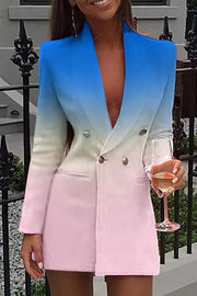 DOUBLE BREASTED OMBRE COLORBLOCK BLAZER DRESS