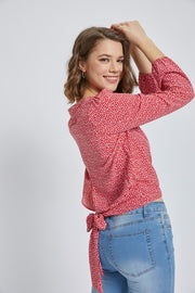 Long sleeve surplice open front blouse top