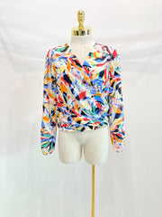 Long sleeve surplice open front blouse top