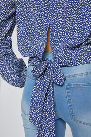 Long sleeve surplice open front blouse top