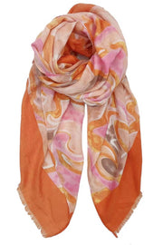 Bordered Swirl Print Scarf