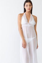 V-Neck Sleeveless Wide Leg Sheer Jumpsuit