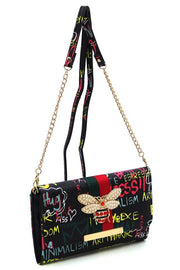 Queen Bee Stripe Graffiti Crossbody Clutch Wallet