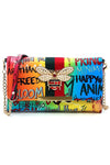 Queen Bee Stripe Graffiti Crossbody Clutch Wallet