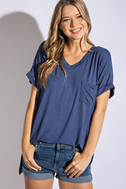 V NECK BASIC HIGH-LOW HEM TOP