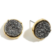 Round Druzy Stud Earrings