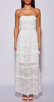 White Embroidered Tiered Bandeau Maxi Dress