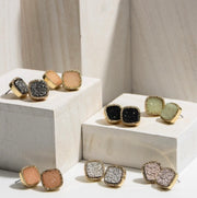 Square Shaped Druzy Stud Earrings