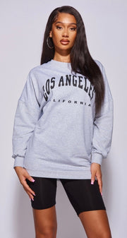 Grey LA Slogan Oversized Sweatshirt