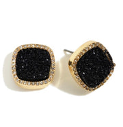 Square Shaped Druzy Stud Earrings