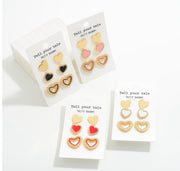 Three Heart Stud Earrings Set