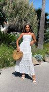 White Embroidered Tiered Bandeau Maxi Dress