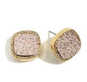 Square Shaped Druzy Stud Earrings