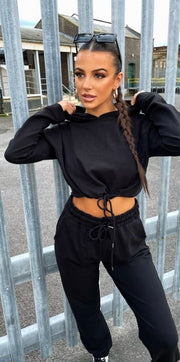 Black Cropped Hoodie & Jogger Lounge Set