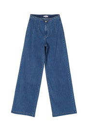 Flared high waist pin-tuck jeans