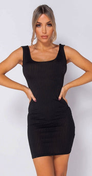 Black Rib Knit Scoop Neck Bodycon Mini Dress