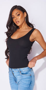 Black Rib Knit Scoop Neck Bodysuit