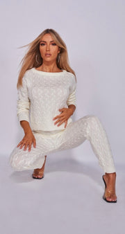 Cream Cable Knit Jogger Lounge Set