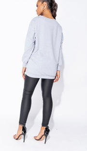 Grey Slogan Print Oversized Sweatshirt