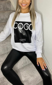 White Slogan Print Oversized Sweatshirt