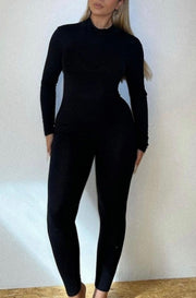 Black High Neck Long Sleeve Jumpsuit