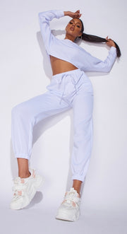 White Oversized Batwing Sleeve Crop Top & Jogger Lounge Set