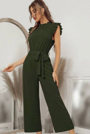 Mock Neck Sleeveless Ruffle Jumpsuit