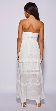 White Embroidered Tiered Bandeau Maxi Dress