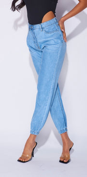 Light Blue Cuffed Denim Joggers