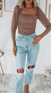 Light Blue Distressed Turn Up Hem Boyfriend Jeans