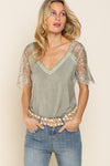 Scallop Trim Lace Short Sleeve Top