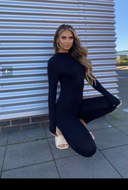 Black High Neck Long Sleeve Jumpsuit