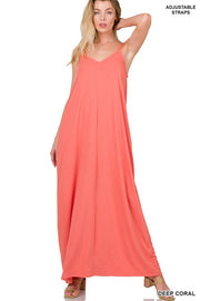V-NECK CAMI MAXI DRESS WITH SIDE POCKETS