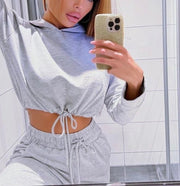 Grey Cropped Hoodie & Jogger Lounge Set