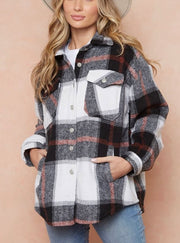 Blushed Flannel Plaid Lapel Long Sleeve Button Down Shacket