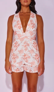 White Multi Floral Plunge Front Playsuit